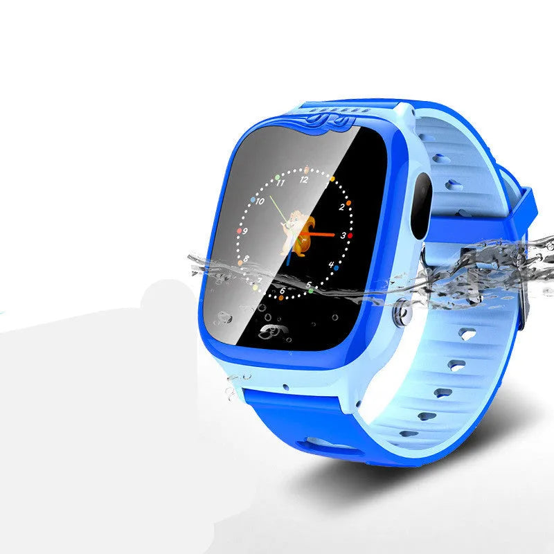 Children's smart phone watch with pink or blue silicone strap and touch screen display