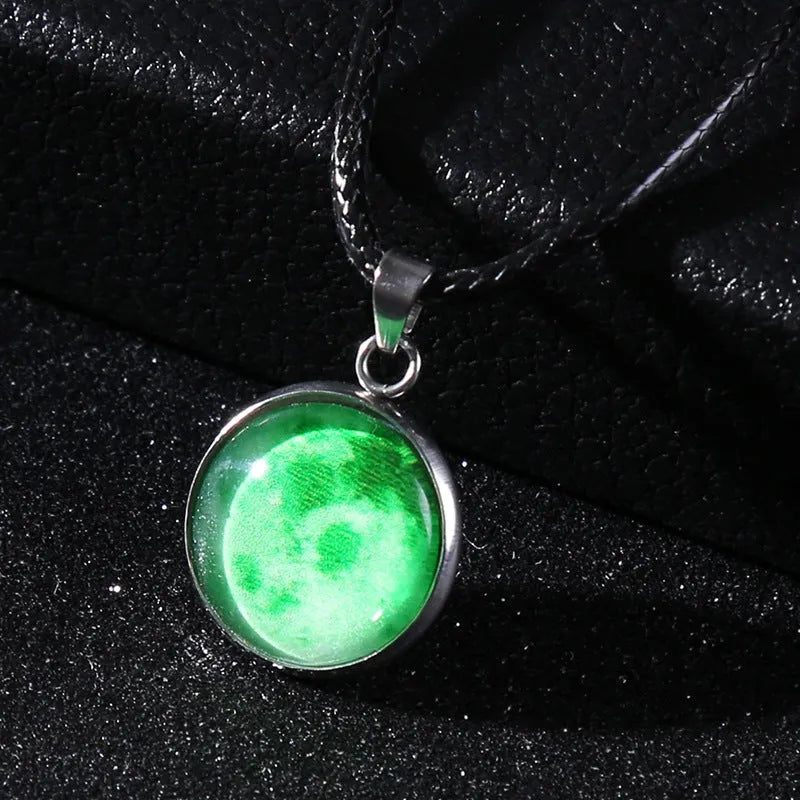 Luminous alloy pendant necklace with glass and coloured glaze Christmas moon night sky constellation design