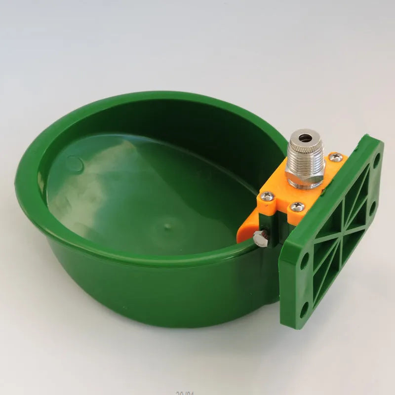Green plastic sheep drinking bowl with automatic water nozzle for farm use