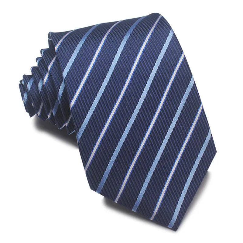 8cm wide red black and blue striped polyester jacquard business tie for men