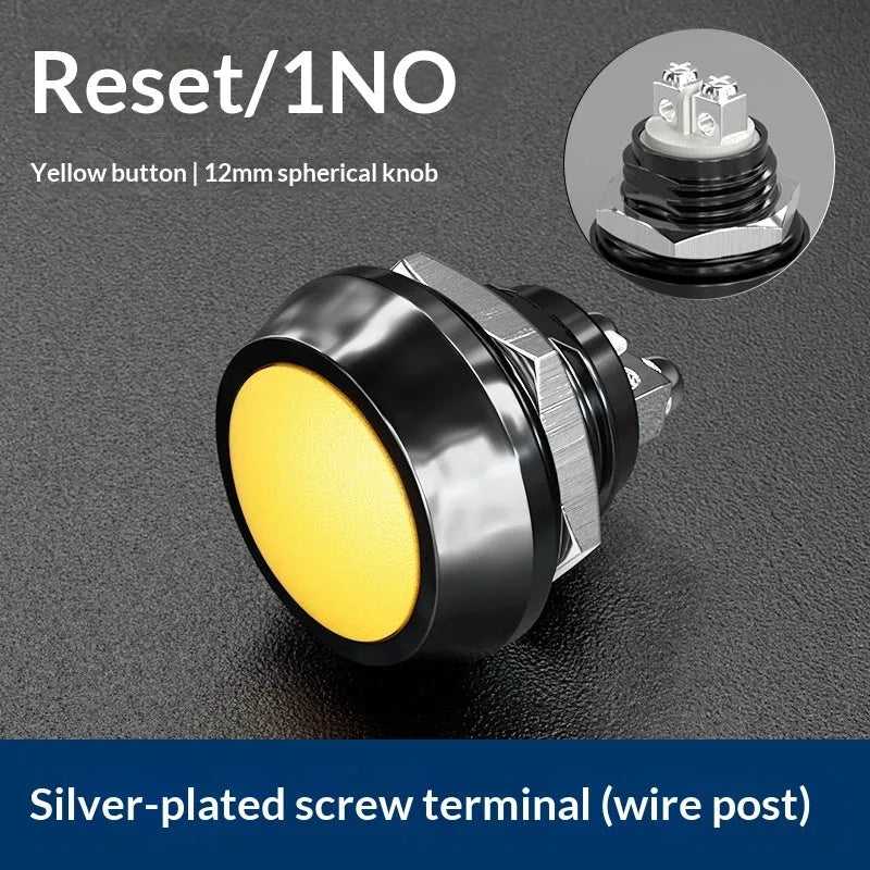 12mm spherical head self-resetting push button switch with silver-plated contacts and waterproof protection