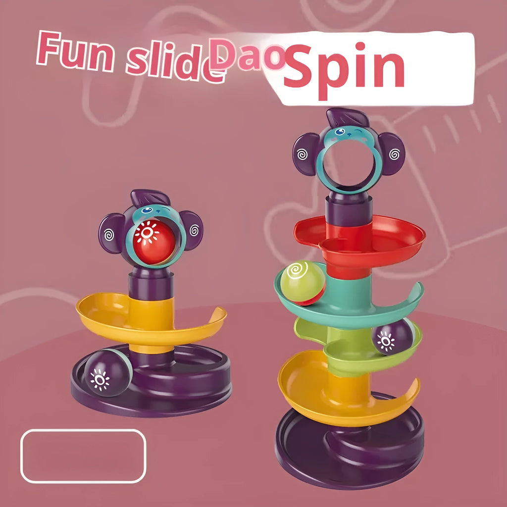 Children's puzzle toy railway Jenga large building blocks with slide rotating music in colour box