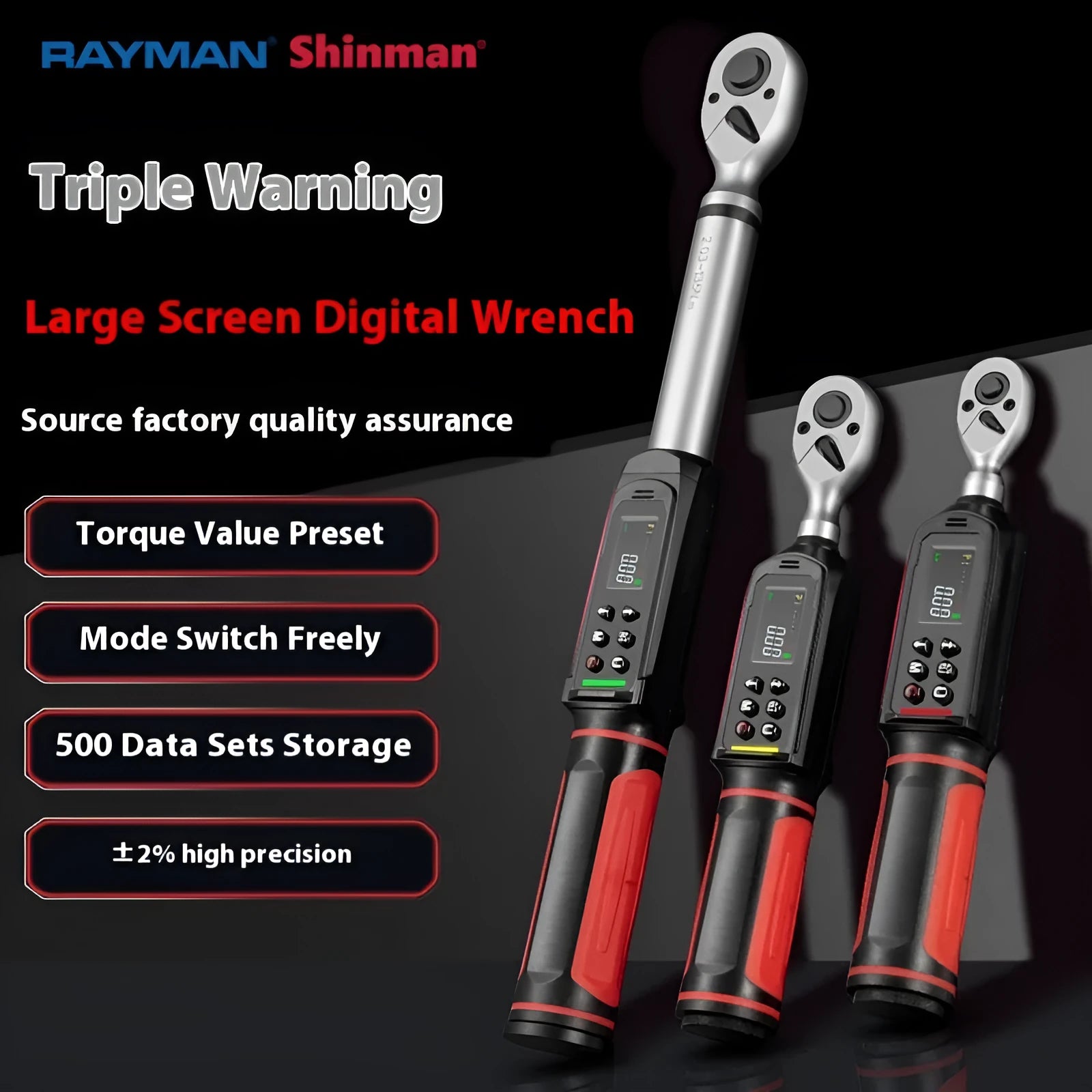 Electronic digital display torque wrench with chrome-vanadium steel construction