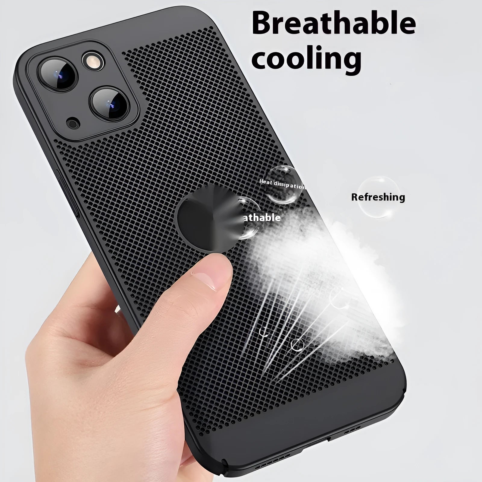 Matte solid colour heat dissipation phone case for Apple iPhone in black, PC material with full coverage