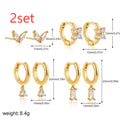 Copper geometric earrings four-piece set with star and shape designs in gold or silver electroplated finish