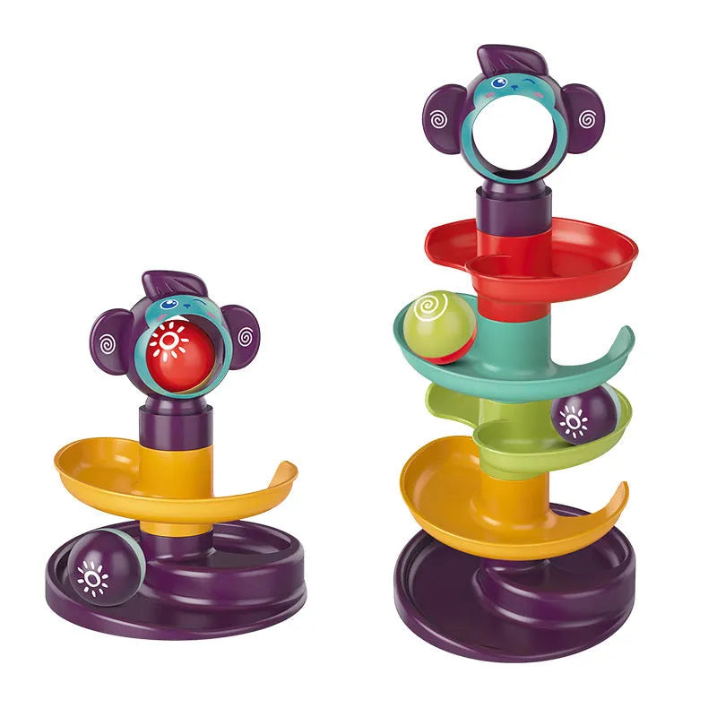 Children's puzzle toy railway Jenga large building blocks with slide rotating music in colour box