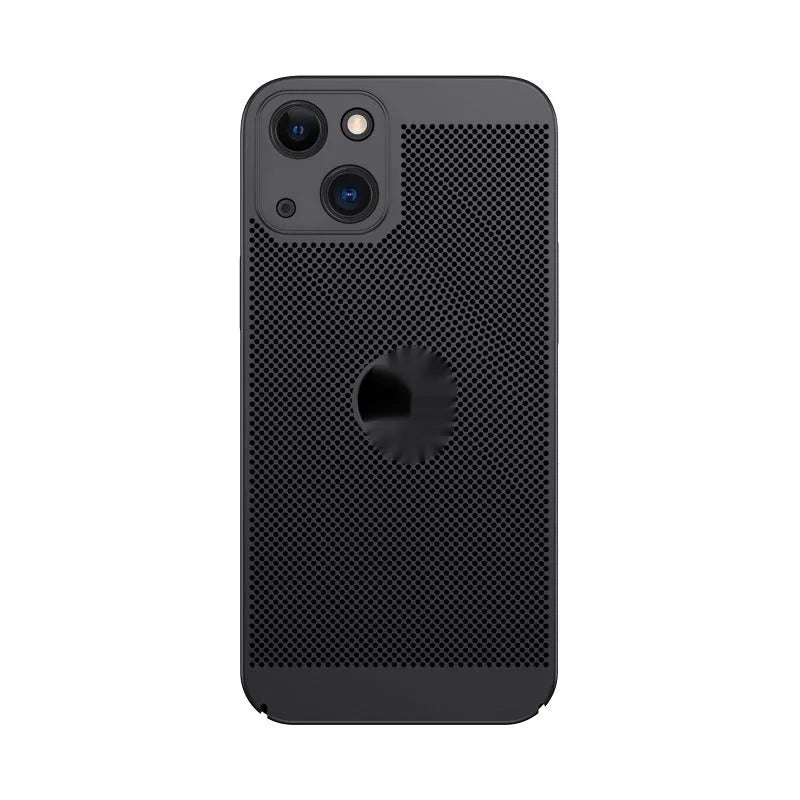Matte solid colour heat dissipation phone case for Apple iPhone in black, PC material with full coverage