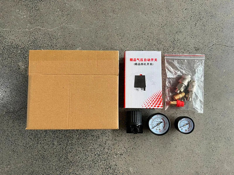 European style air compressor pressure regulating valve accessory with specifications visible