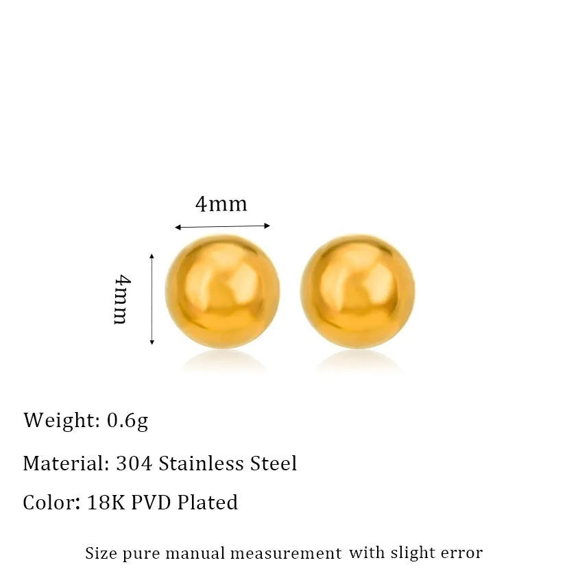 Titanium steel ball stud earrings in gold or silver finish, available in 3mm to 6mm sizes