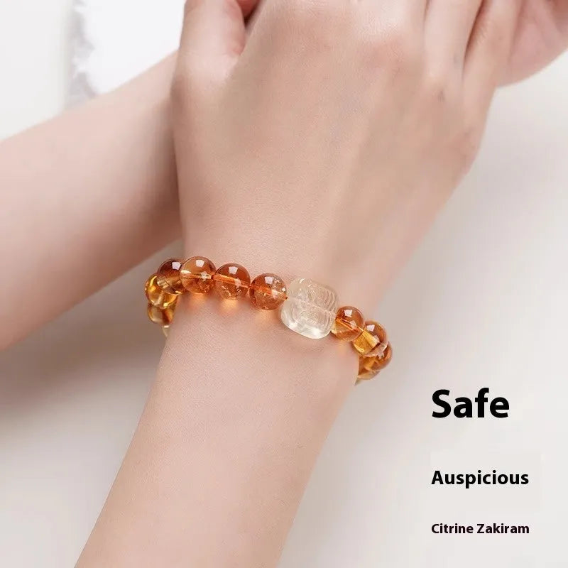 Women's carved citrine ethnic bracelet with 10mm geometry-shaped crystal components