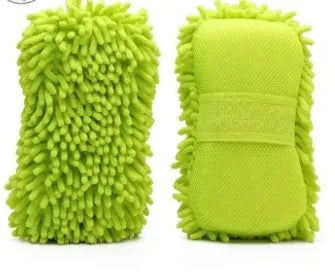 Silver green chenille microfiber car wash sponge measuring 14x25cm