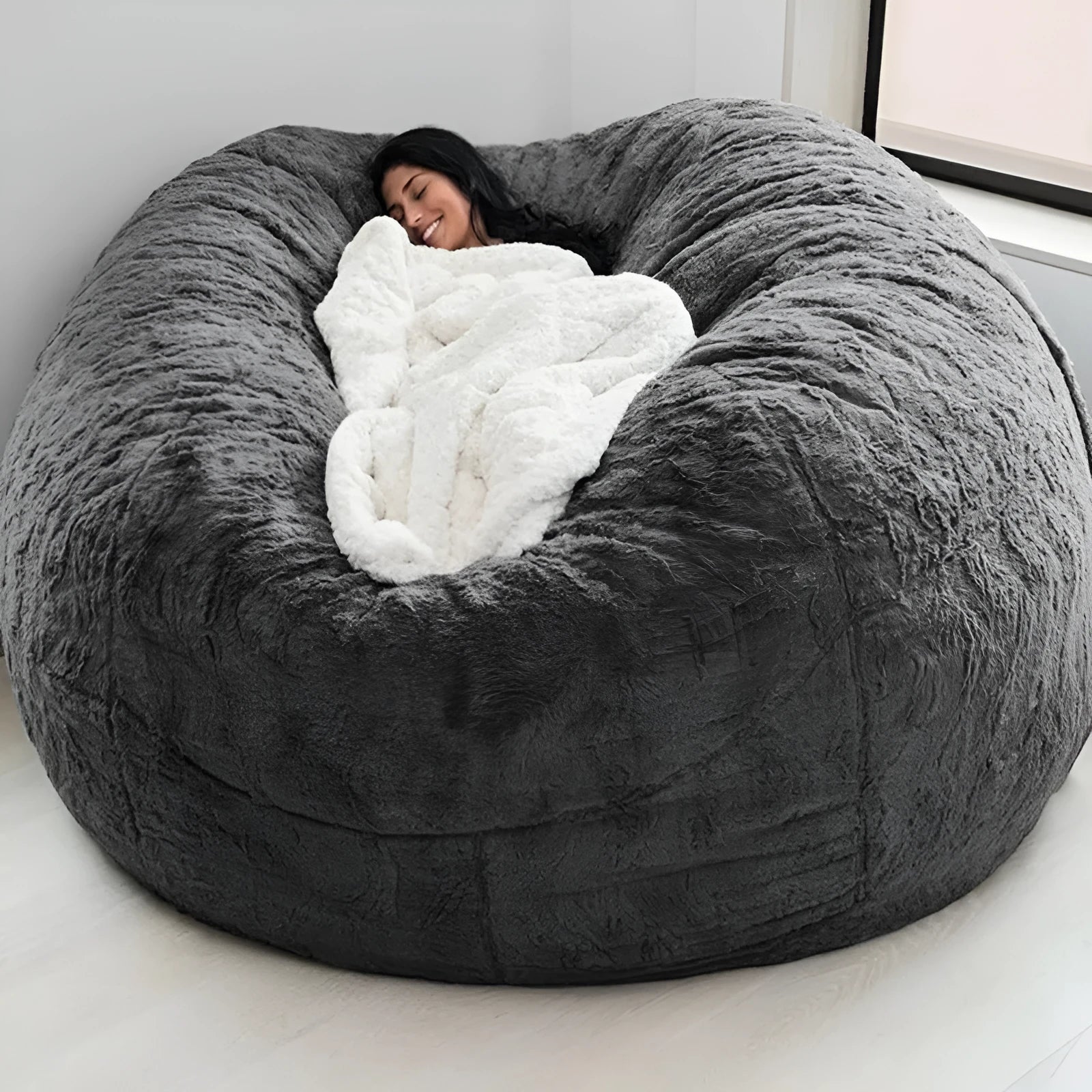 Fabric bean bag sofa cover for three-seater foam furniture in PV velvet grey blue