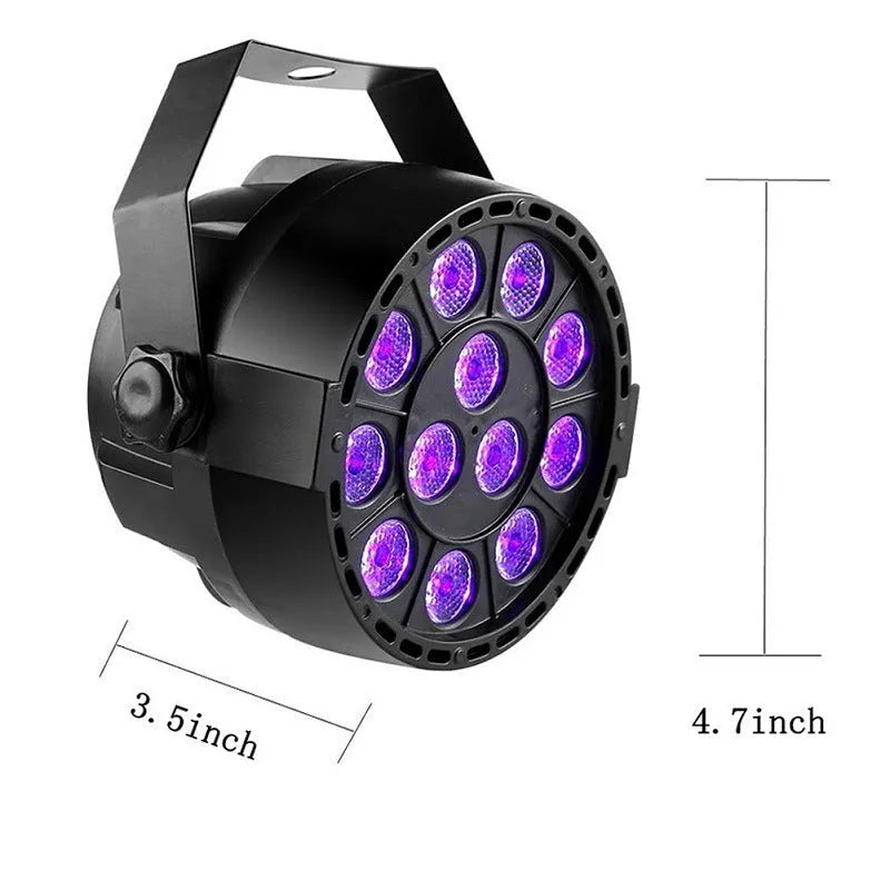 Ultraviolet UV par light with 12 LEDs for indoor stage lighting, black housing
