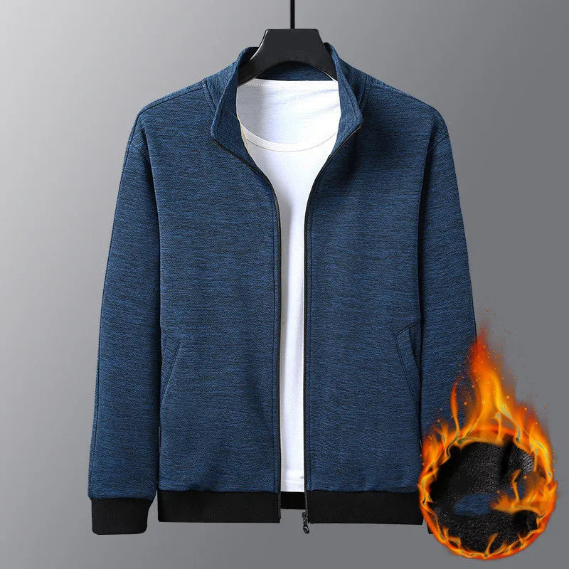 Men's casual athletic jacket with stand-up collar, zipper front, chemical fibre blend, black colour option
