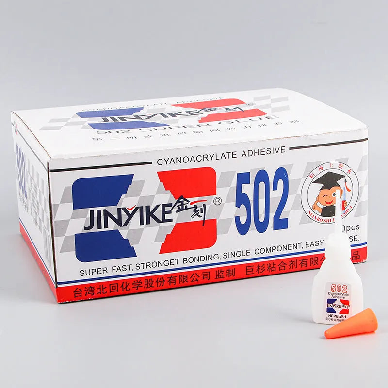 Instant strong adhesive tube for shoe repair showing 3g and 8g size options for leather, trainers, and rubber materials