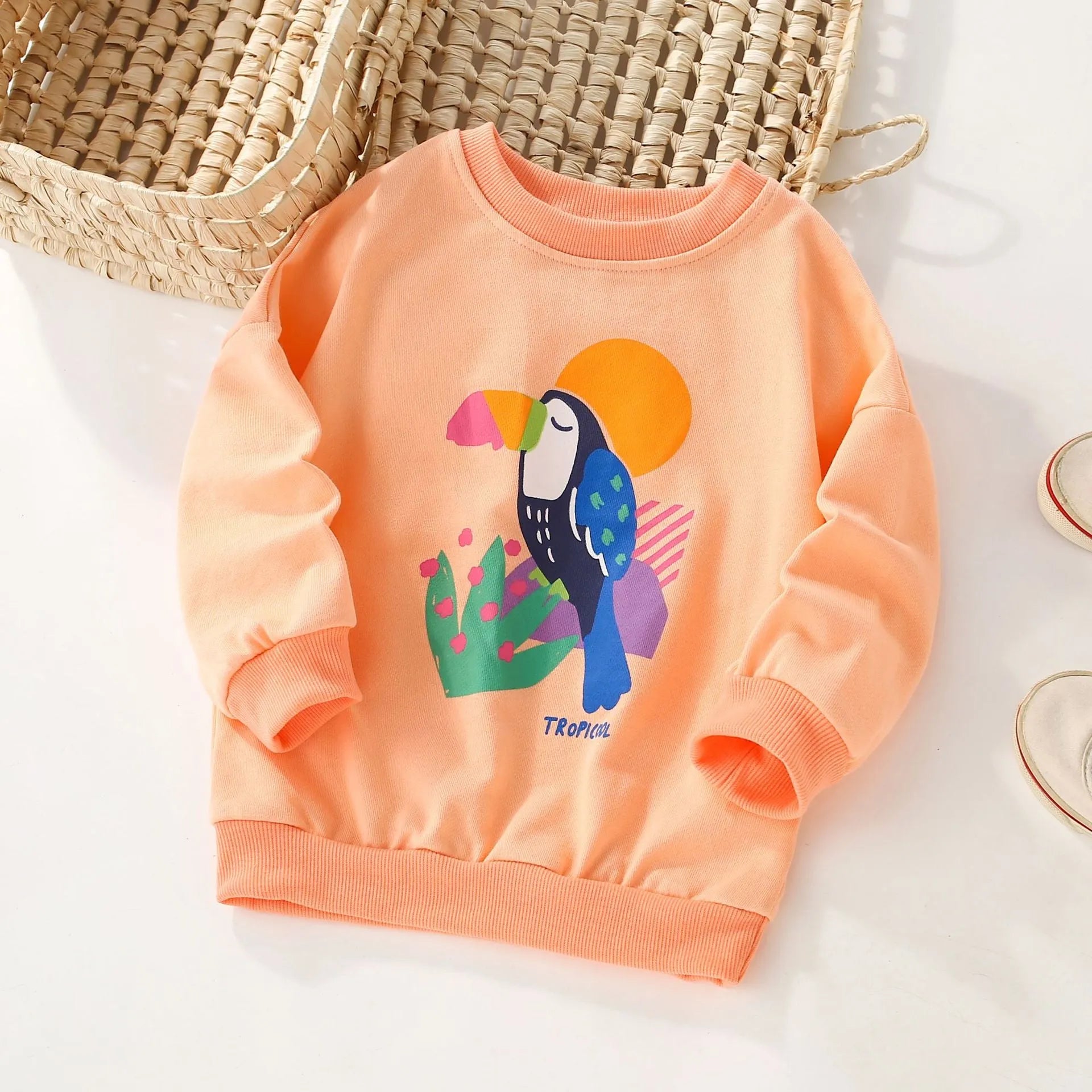 Girls' 100 cotton sweater coat with cartoon print, pullover style, cotton lining, suitable for height 90-140cm