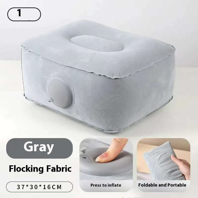 Press inflatable cushion in flocking material, portable folding design for height increase