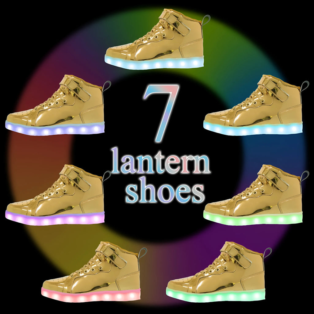 LED high-top board shoes with light-up features and Velcro fastening