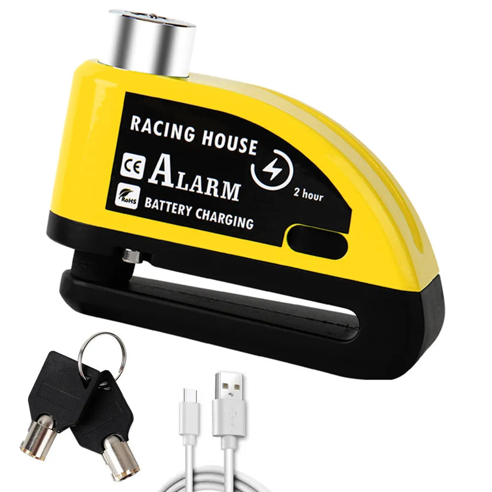 Bicycle disc brake lock in metal with alarm, 9.5 x 3.7 x 6.9 cm, available in multiple colours
