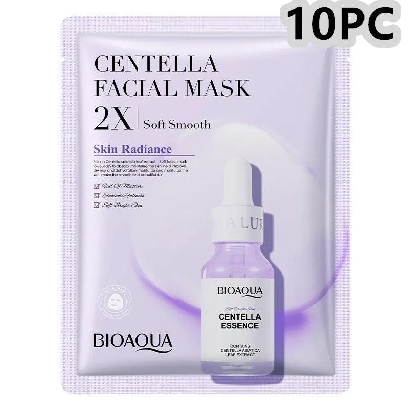 Collagen and Hyaluronic Acid facial sheet mask set with 30g gel formula on white background
