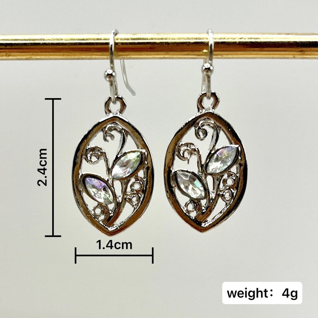 Silver alloy leaf earrings with embedded colourful moonstones for women