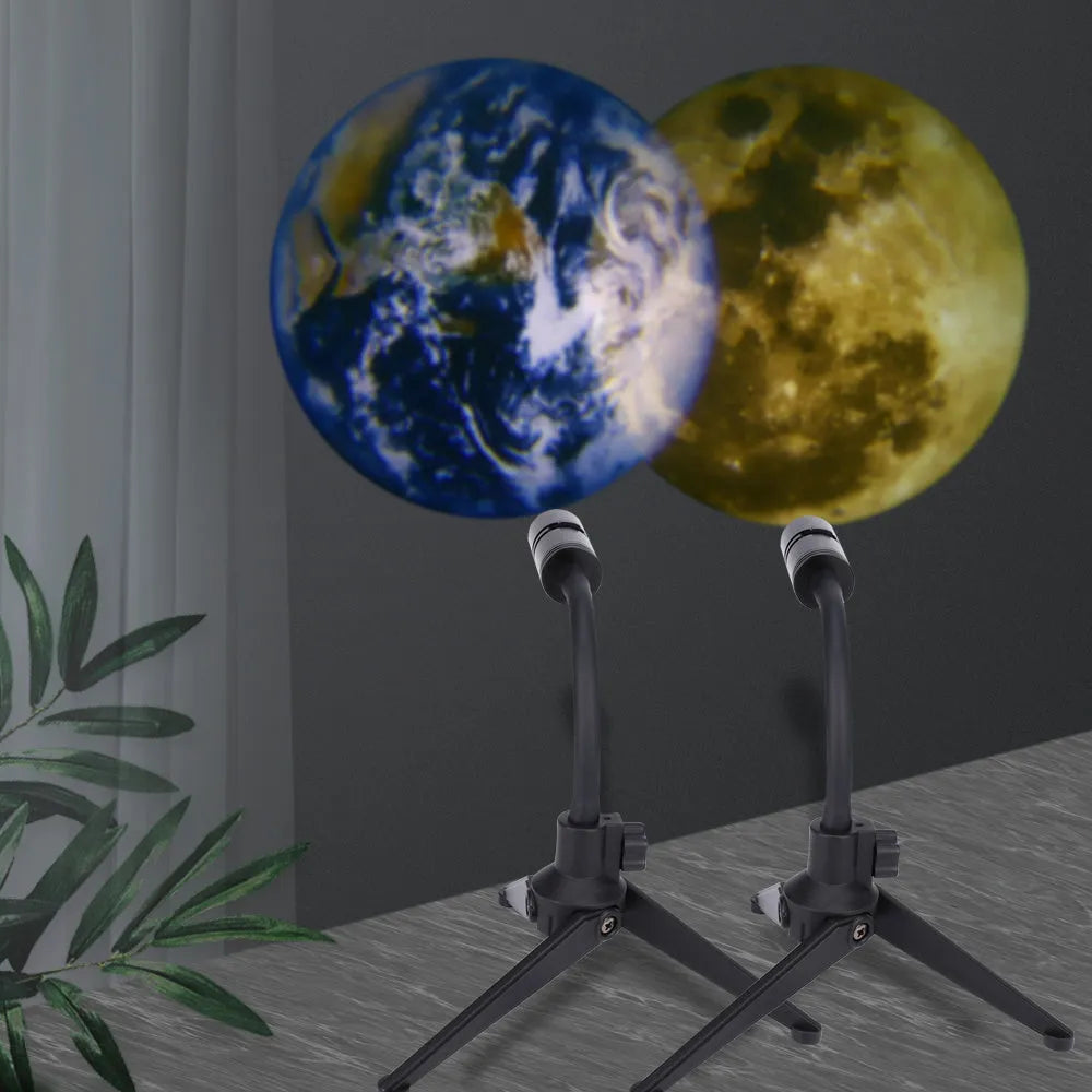 Earth and moon star projector lamp with adjustable hose bracket and USB power cable
