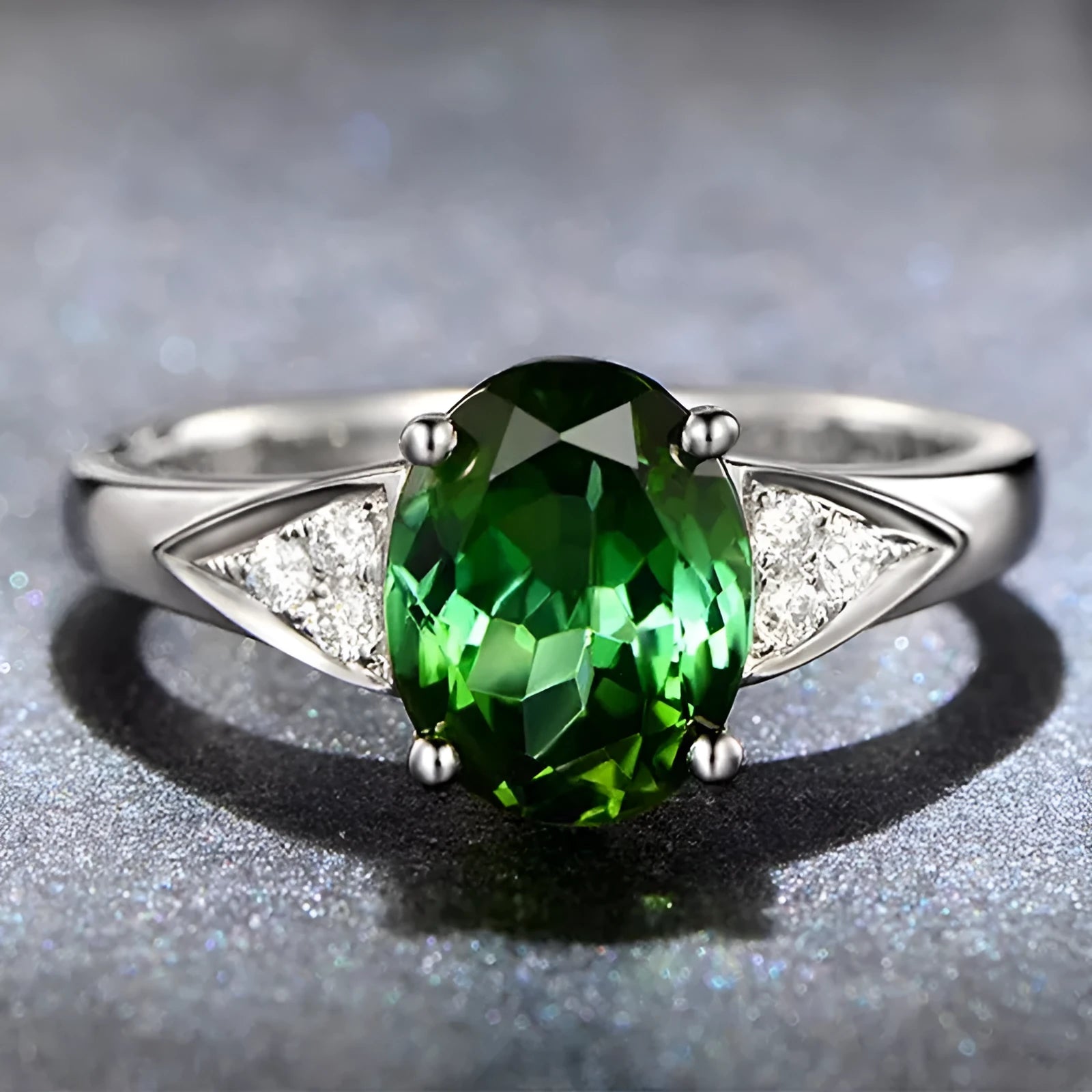 Women's ring with a choice of heart, water drop, or bell pattern in natural zircon, on a model's hand.