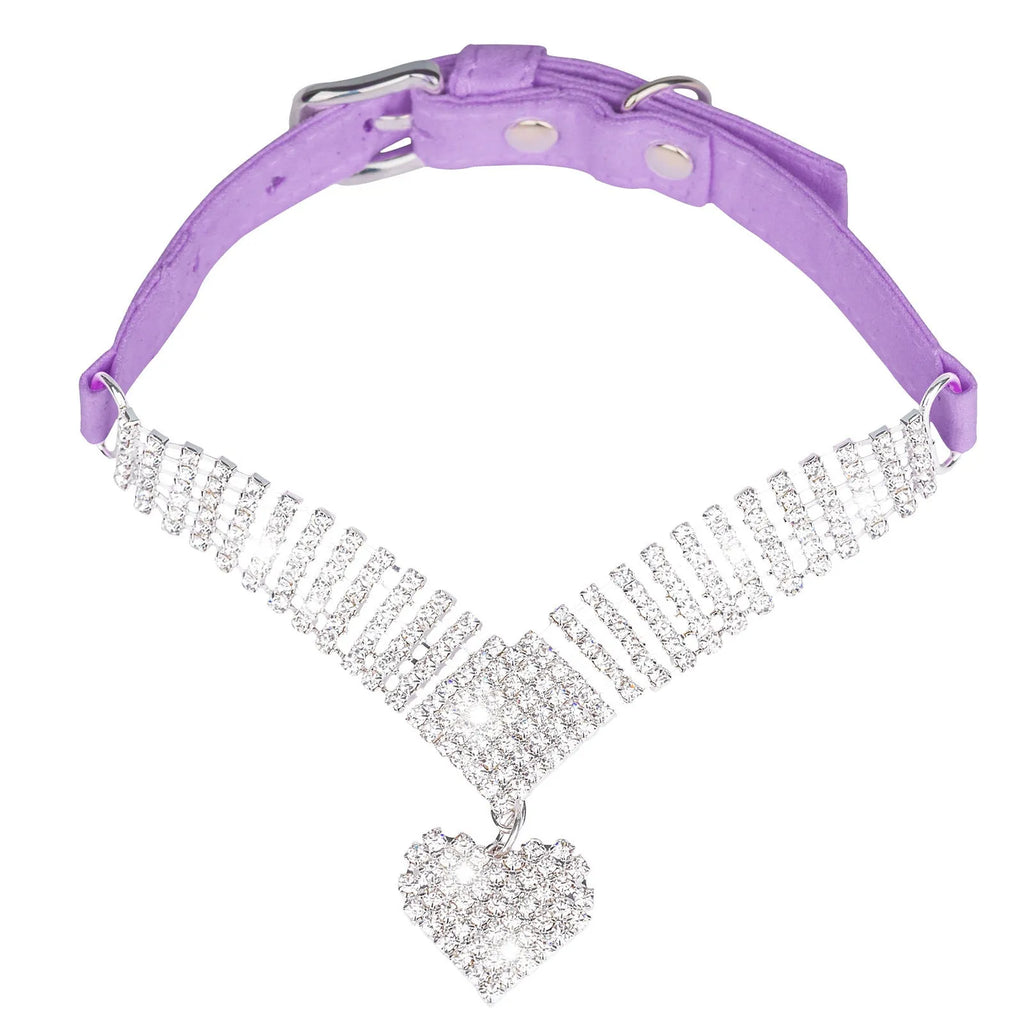 Pink suede cat collar with love-shaped rhinestone diamond, adjustable buckle, 37x1.5cm size