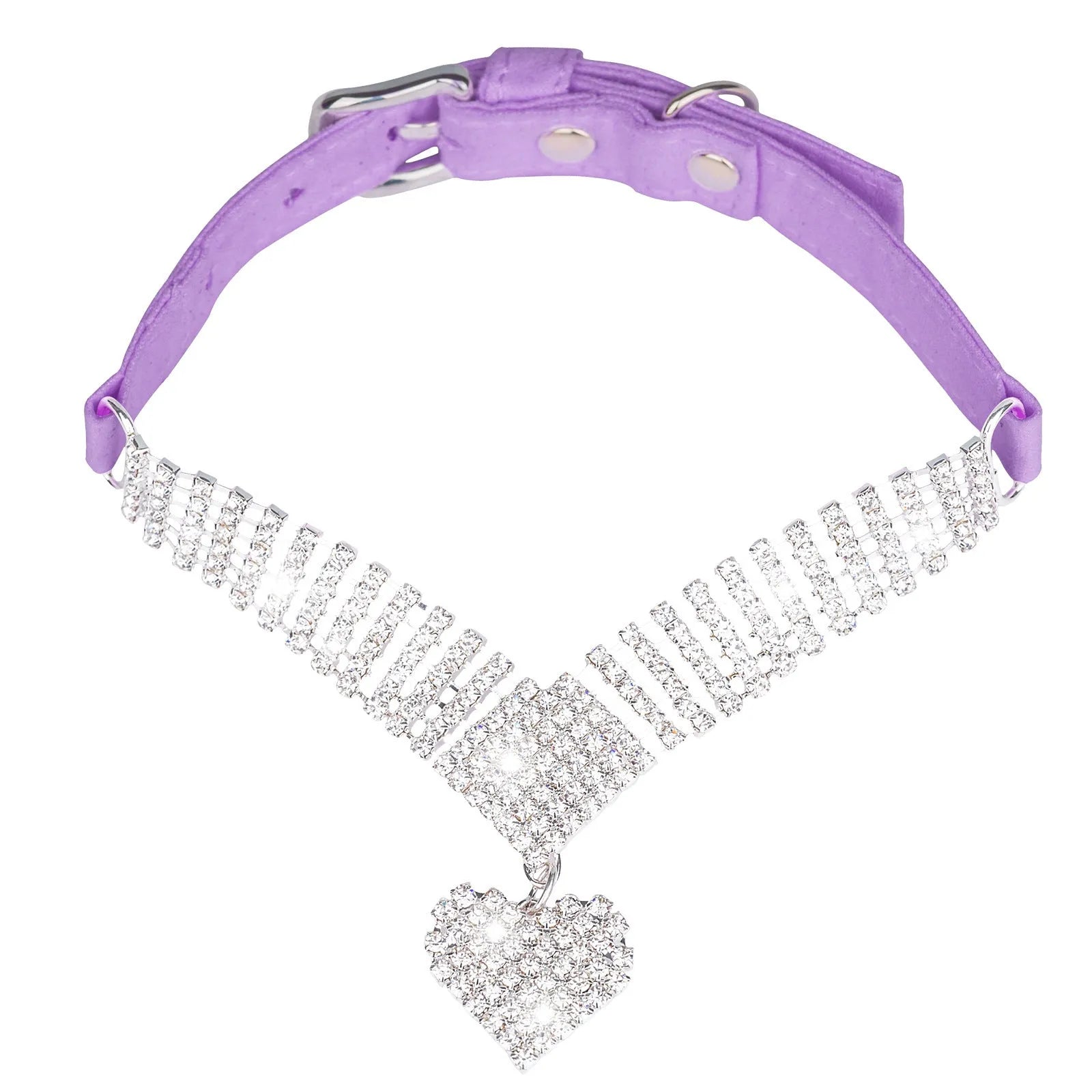 Pink suede cat collar with love-shaped rhinestone diamond, adjustable buckle, 37x1.5cm size