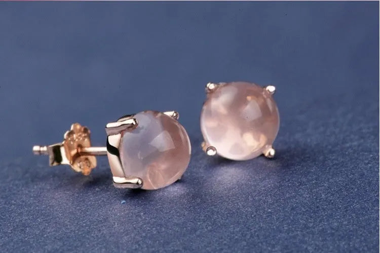Women's rose gold drop shape stud earrings with synthetic ross quartz stone Korean style design