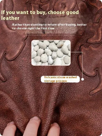 American style men's casual flight suit genuine leather jacket in old brown, loose fit, ribbed hem