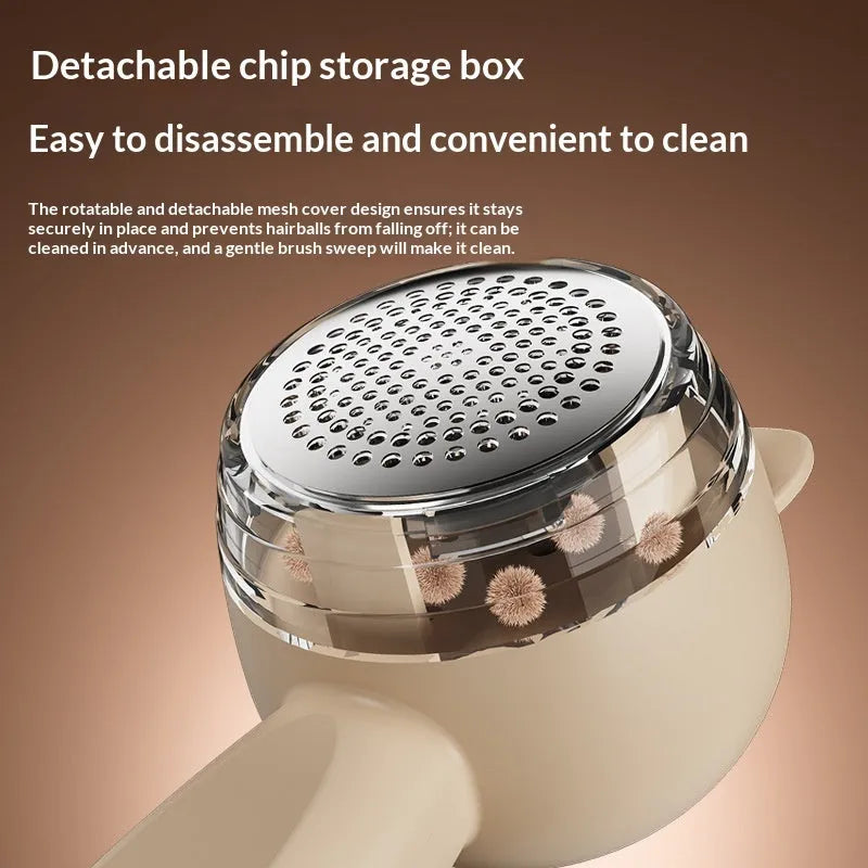Small cat portable rechargeable hair remover for removing lint and pet hair from clothes, in pink purple and cream colours