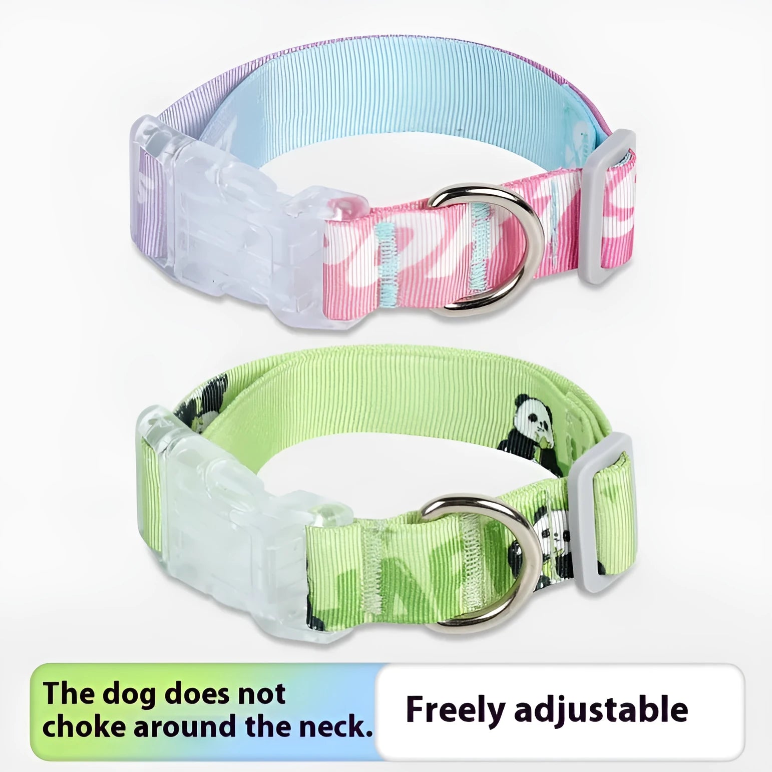 Adjustable nylon dog collar with cartoon gradient pattern in gradient colour and panda green options