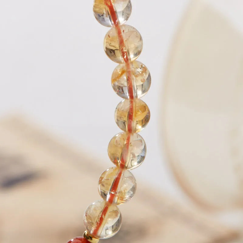 Hand-woven citrine five sutra bracelet with 6mm crystal beads and geometric pattern