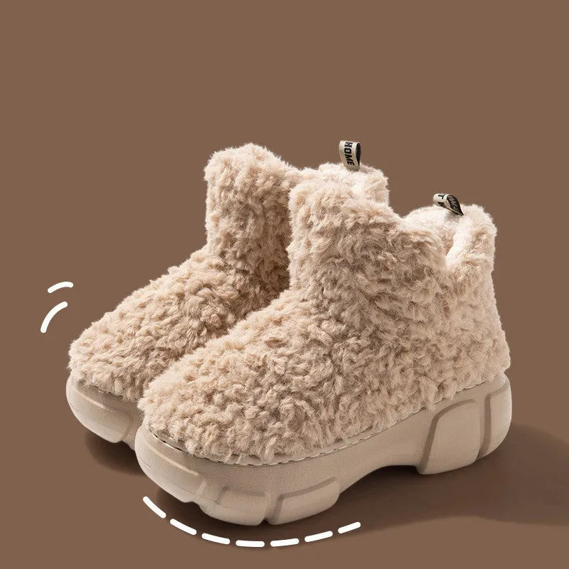 Winter Cashmere Snown Boots women 6cm platform plush upper artificial fur lining round toe flat heel green colour