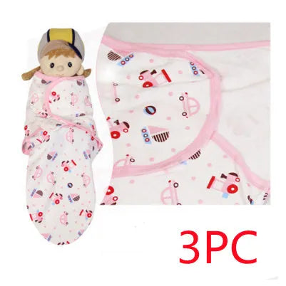 Cotton baby anti-startle swaddle wrap in blue with cartoon print, size 62x28 cm