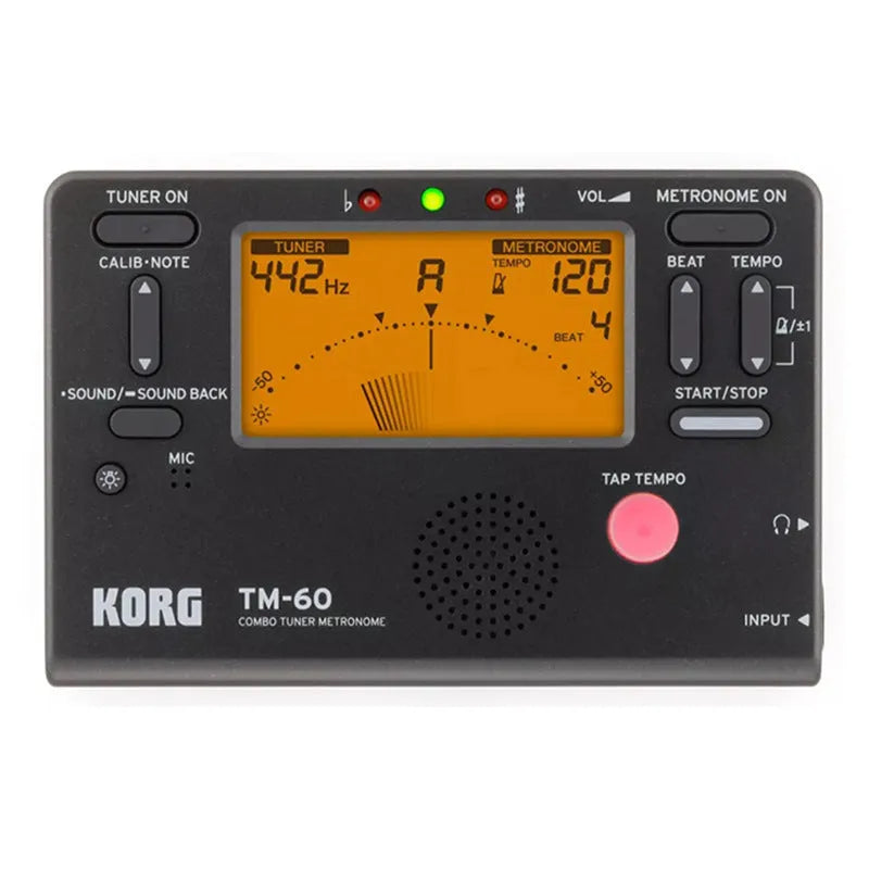 TM-60 universal electronic metronome for piano and guitar with display showing tempo settings