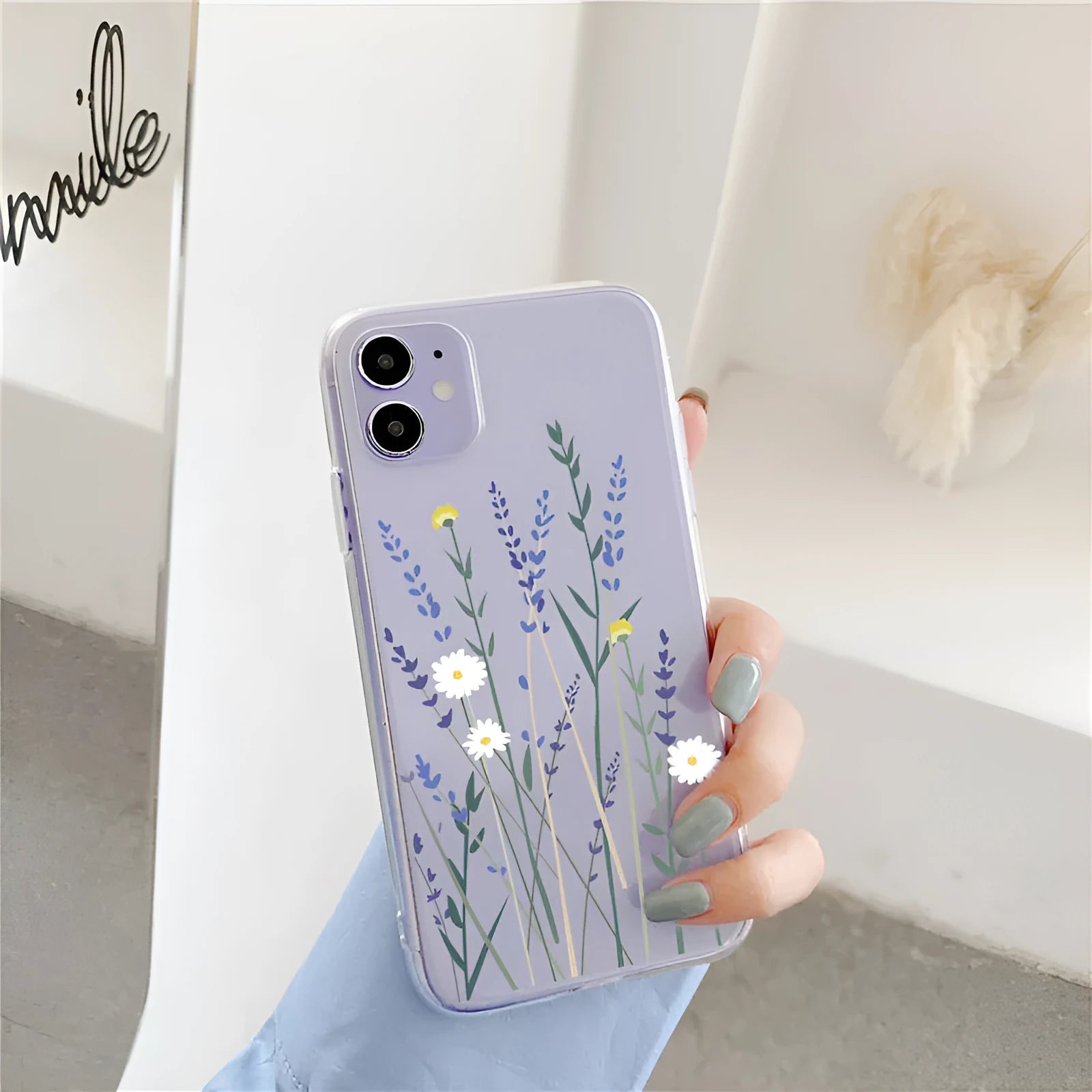 Transparent TPU phone case with daisy flower vertical graffiti design for iPhone XS Max