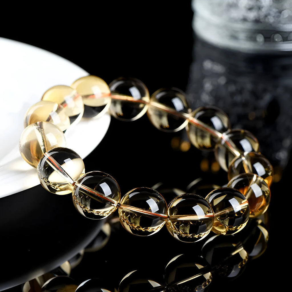 Natural citrine scattered beads ball bracelet showing 6A and 7A grade options with multiple size models