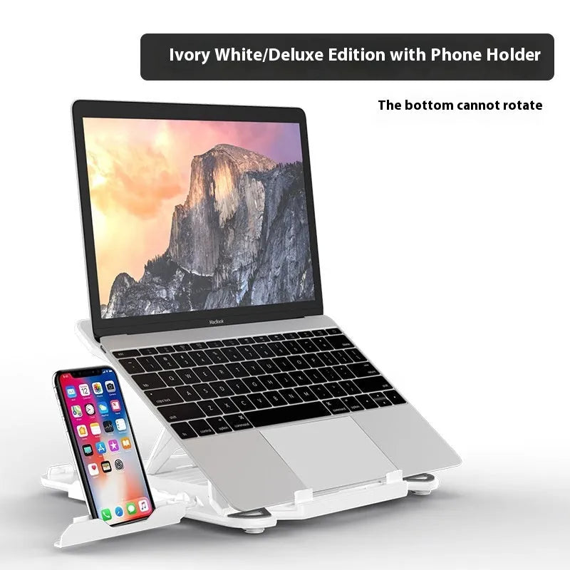 Black and white ABS plastic laptop cooling stand with rotating and non-rotating base options.