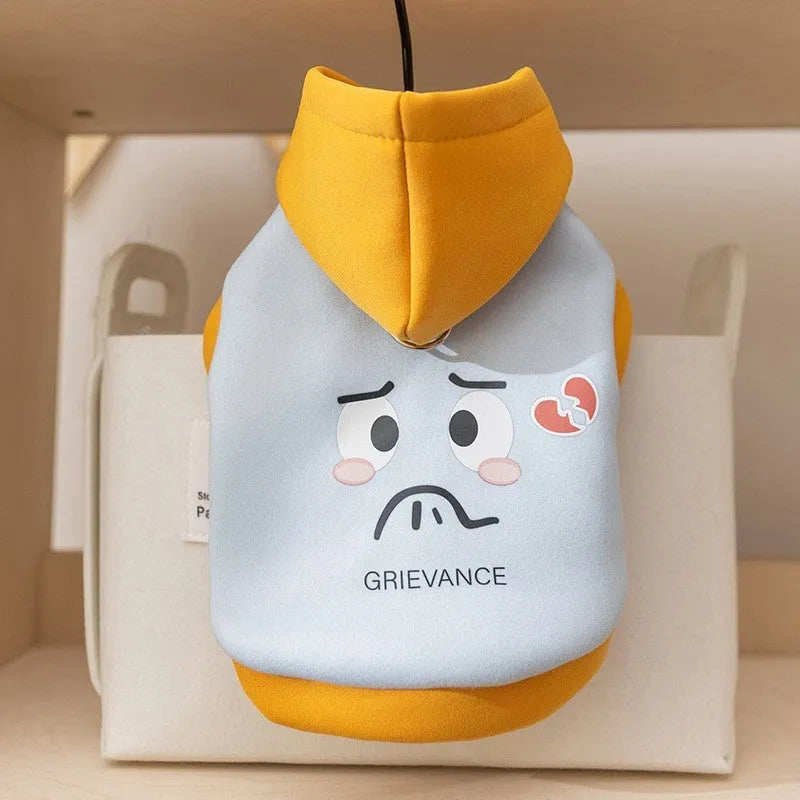 Autumn winter Korean dog hoodie with cute cartoon bear design for small medium pets, available in Blue and Yellow