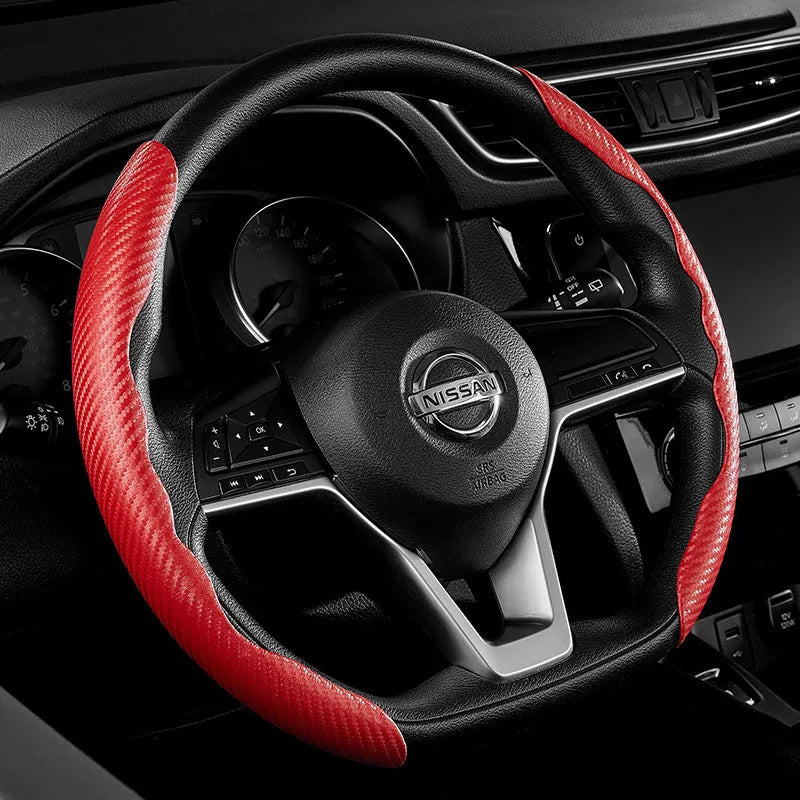 Carbon fibre steering wheel cover for BMW in sporty style with universal fit