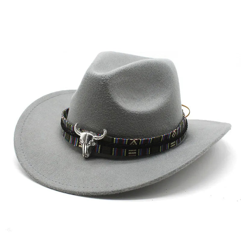 A Western-style bell crown cowboy hat on a stand, shown in an army green colour.