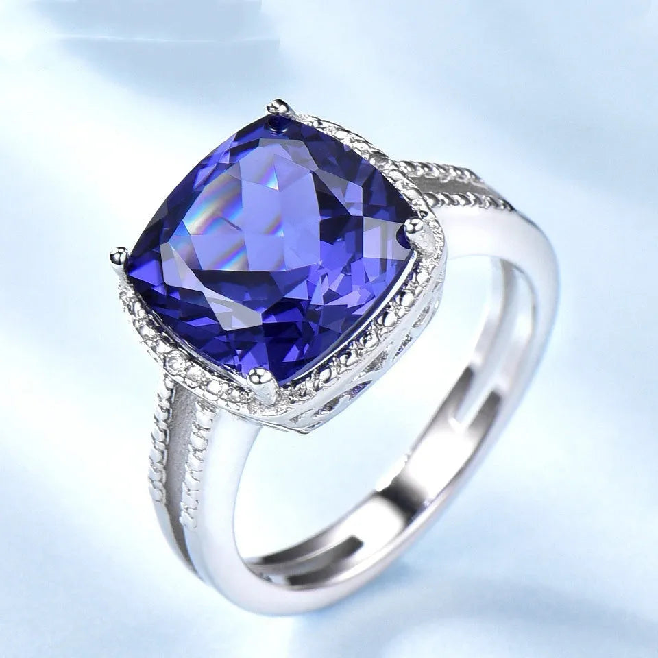 925 sterling silver ring with genuine blue tanzanite gemstone, women's fine jewellery