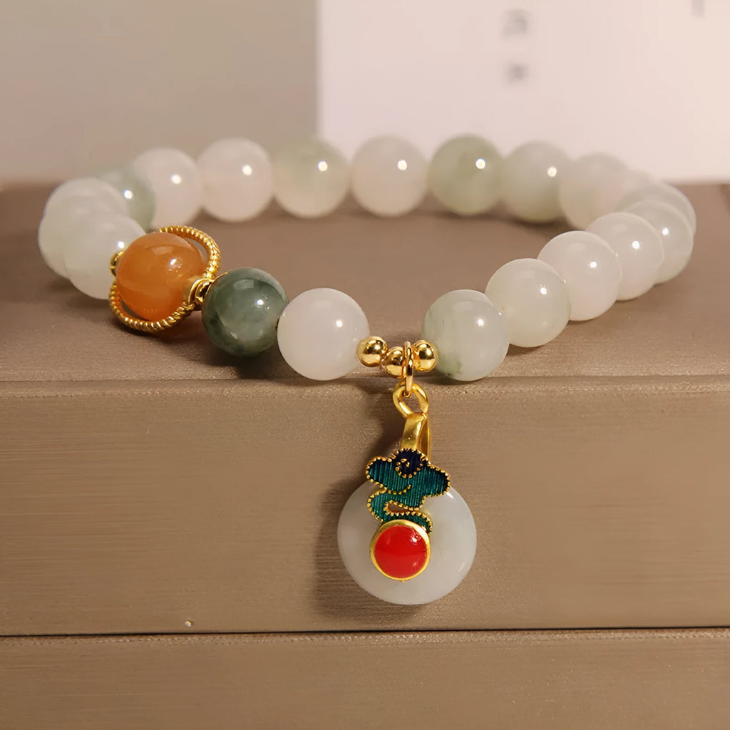 Ice jade bracelet with pearl decoration and Xiangyun peace buckle for women