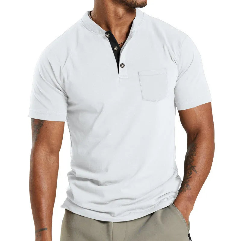 Plus size men's solid colour short sleeve polyester shirt with a button chest pocket.