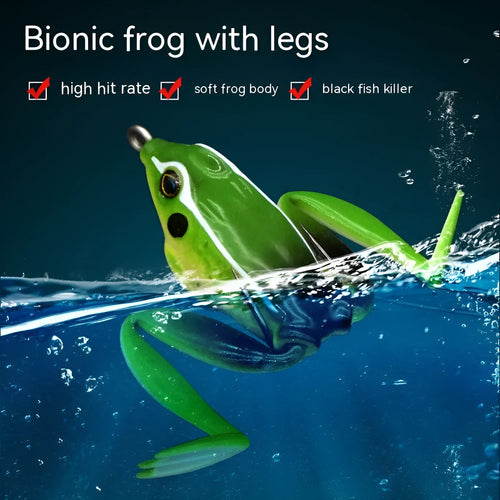 Bionic thunder frog snake head fishing lure with double hooks in grass green colour