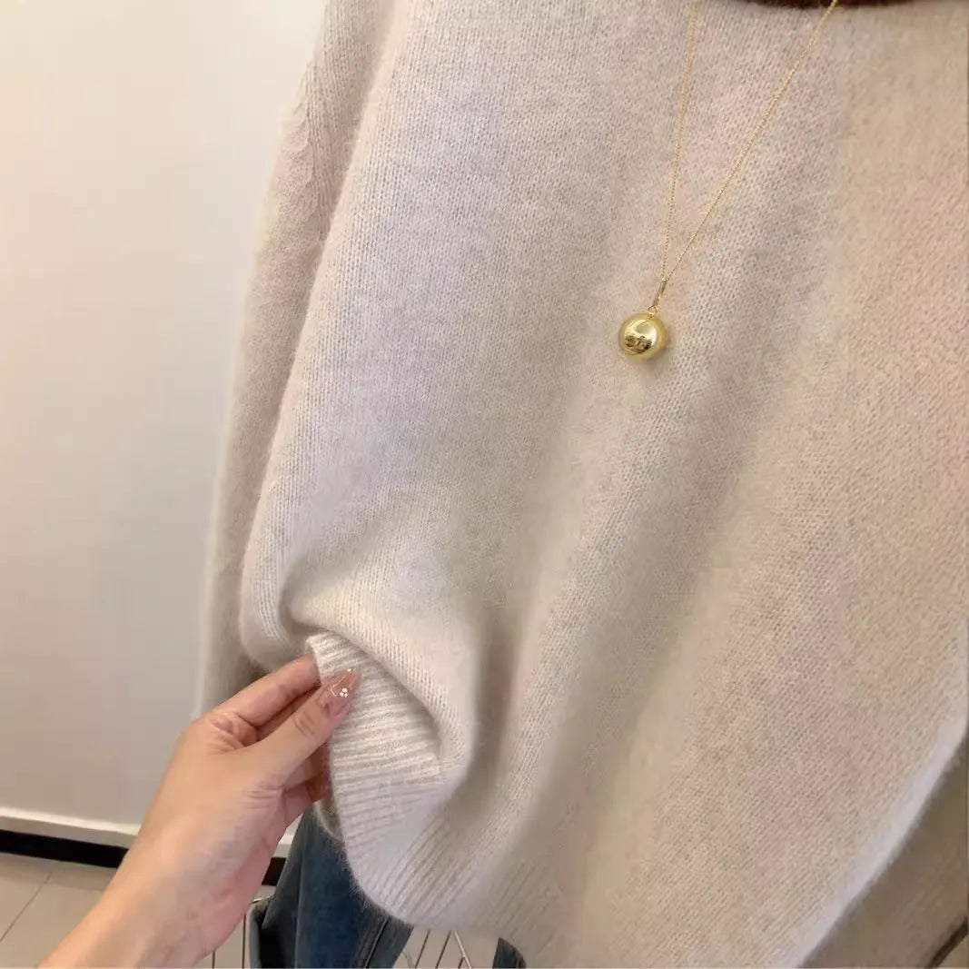 Idle Style soft glutinous polyester knitwear top in beige color, free size, pullover design for temperate commute