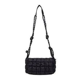 Women's lightweight nylon messenger bag in pillow shape with crossbody strap and rhombus pattern