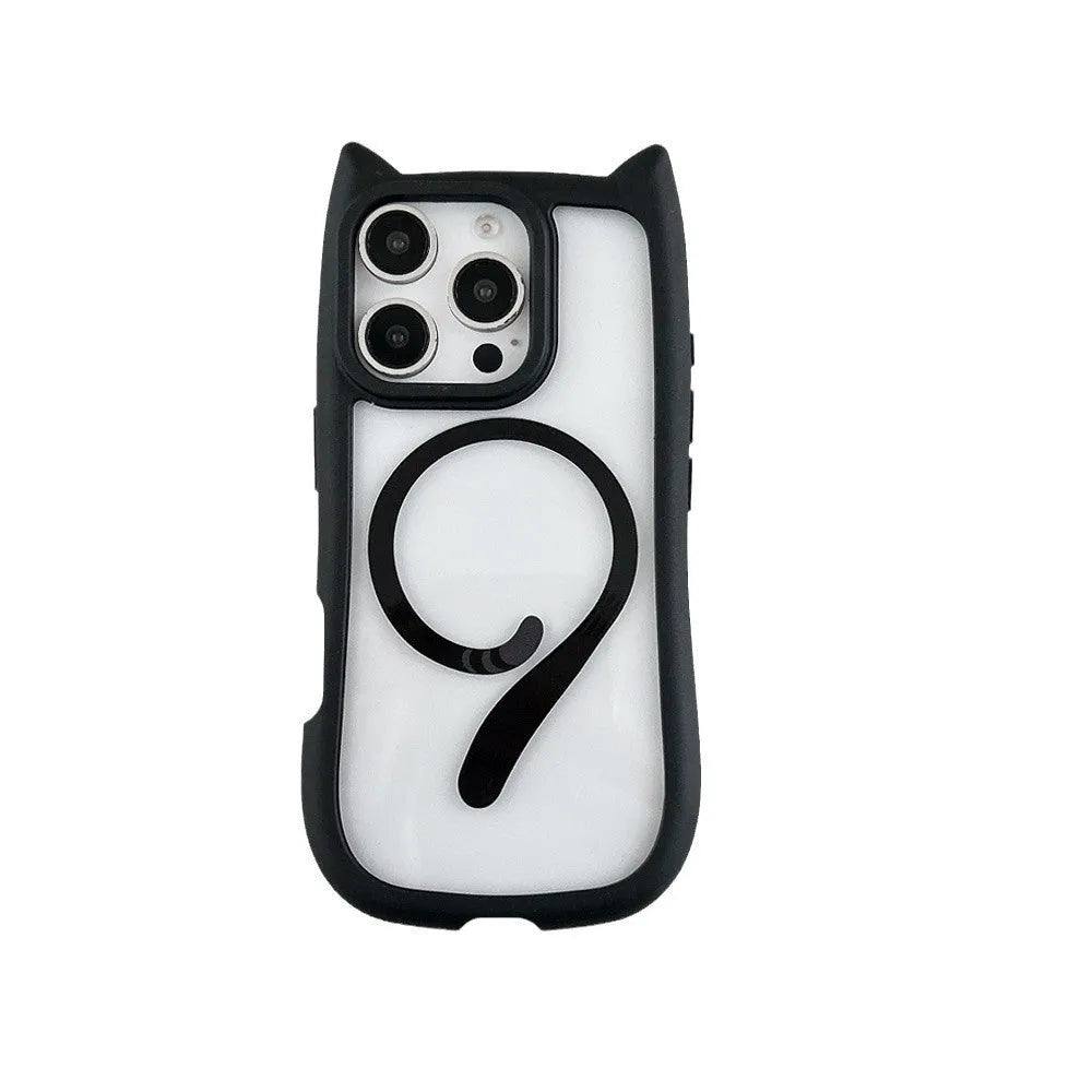 Transparent acrylic and TPU phone case for IPhone 17 with magnetic suction ring on back.